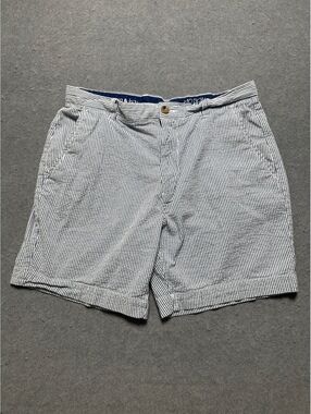Crown & Ivy Mens Motion Flex Casual Shorts Size 32 Blue and White Striped